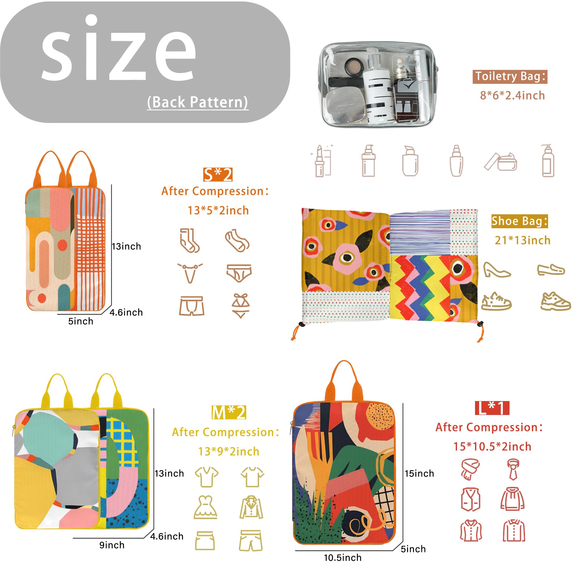 7 Stück Kompressions-Verpackungswürfel für Koffer, Gepäck-Organizer, waschbare Aufbewahrungstaschen, Set für Rucksack, Reisen, Verpackungswürfel für Handgepäck und Aufbewahrung