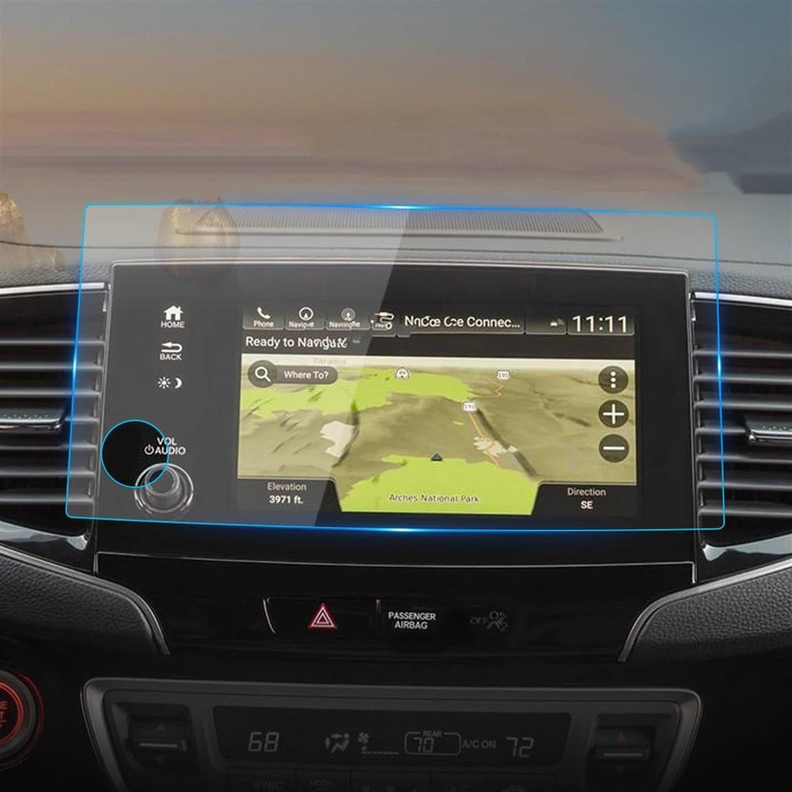 Pellicola Protettiva Schermo per Passport 2024 Protezione dello Schermo Pellicola Protettiva in Vetro temperato Pannello Carplay Media Video Accessori per Interni Auto per Auto (Size : Blu)