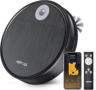Acekool Robot Vacuum Cleaner, Super-Thin Quiet 2200Pa Strong Suction Robotic Vacuum Cleaner 120min Runtime Self-Charging WiFi/Remote Control for Pet Hair Hardwood Low Pile Carpet Sweeping Robot