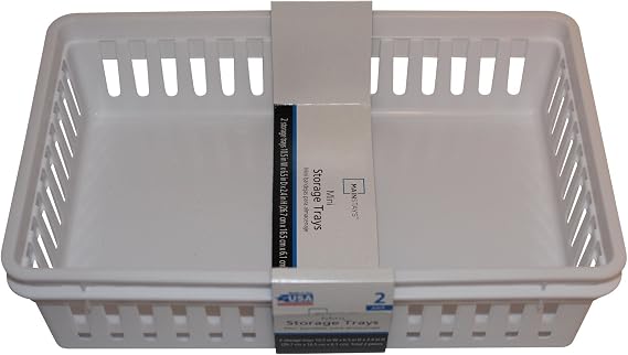 Mini Storage Trays Bin Bundle- Basic Square 3pk, Slim Plastic Storage Trays Basket 3pks, Rectangular 2pk -White