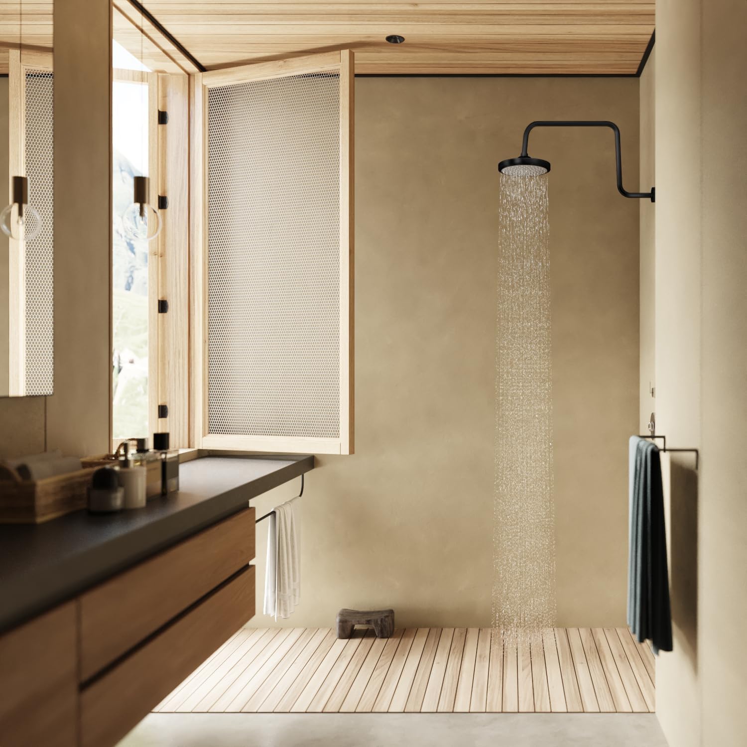 Naiture Offset Brass S Shapes Extension Shower Arm, 1/2 NPT Threaded Connection, Extender Tube Shower Head (Black, 19'' x 11'')