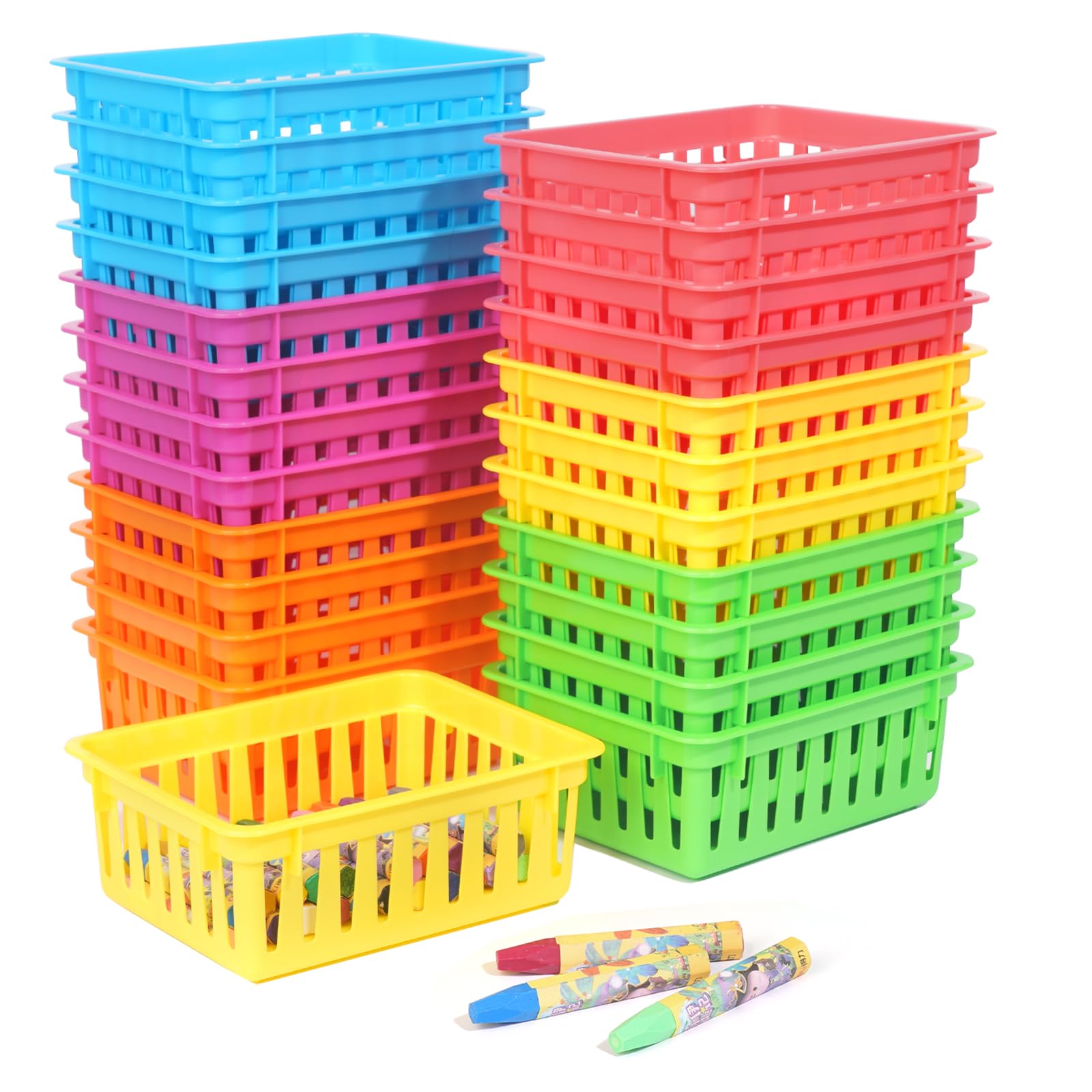 ZZYFGH 24 PCS Pencil Holders, Pencil Baskets, Small Plastic Baskets for Organizing, Colorful Storage Trays, Crayon Pencil Containers Organizer Bins