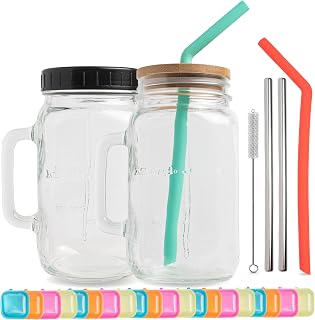 32 oz Wide Mouth Glass Drinking Jar with Handle