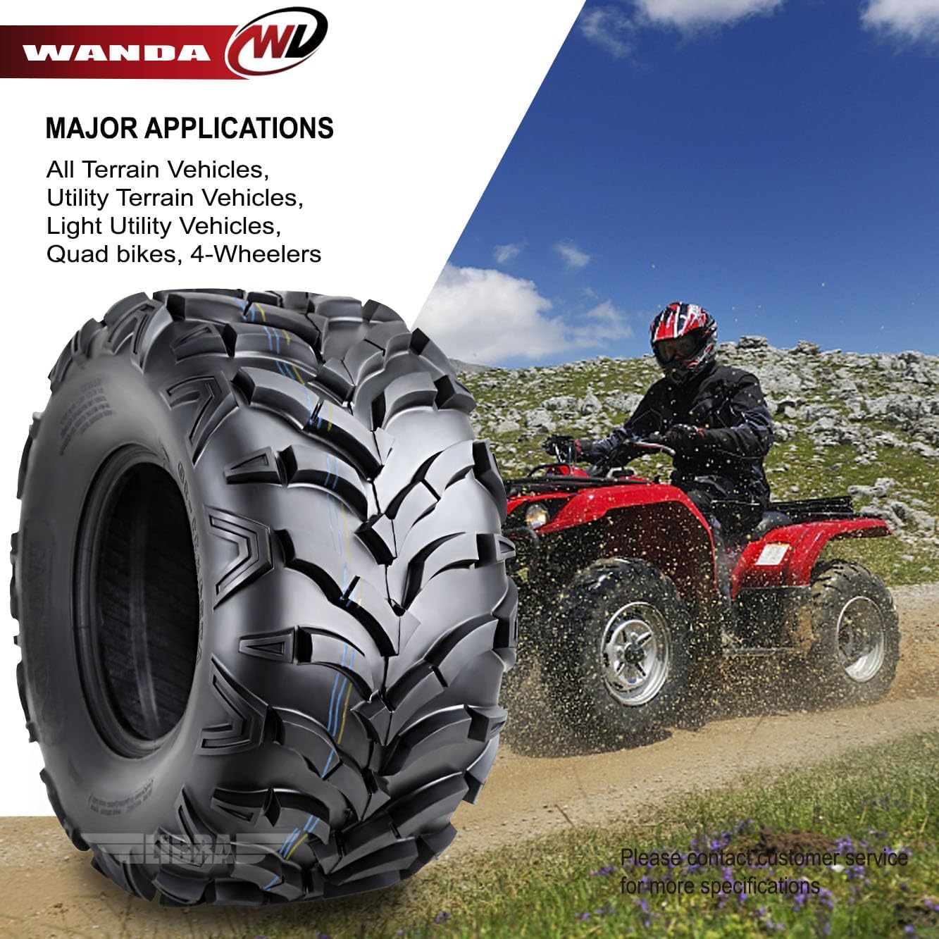 WANDA Set of 4 ATV tires 25x8-12 & 25x12-10 for 90-93 Polaris Trail Boss 350L 4x4