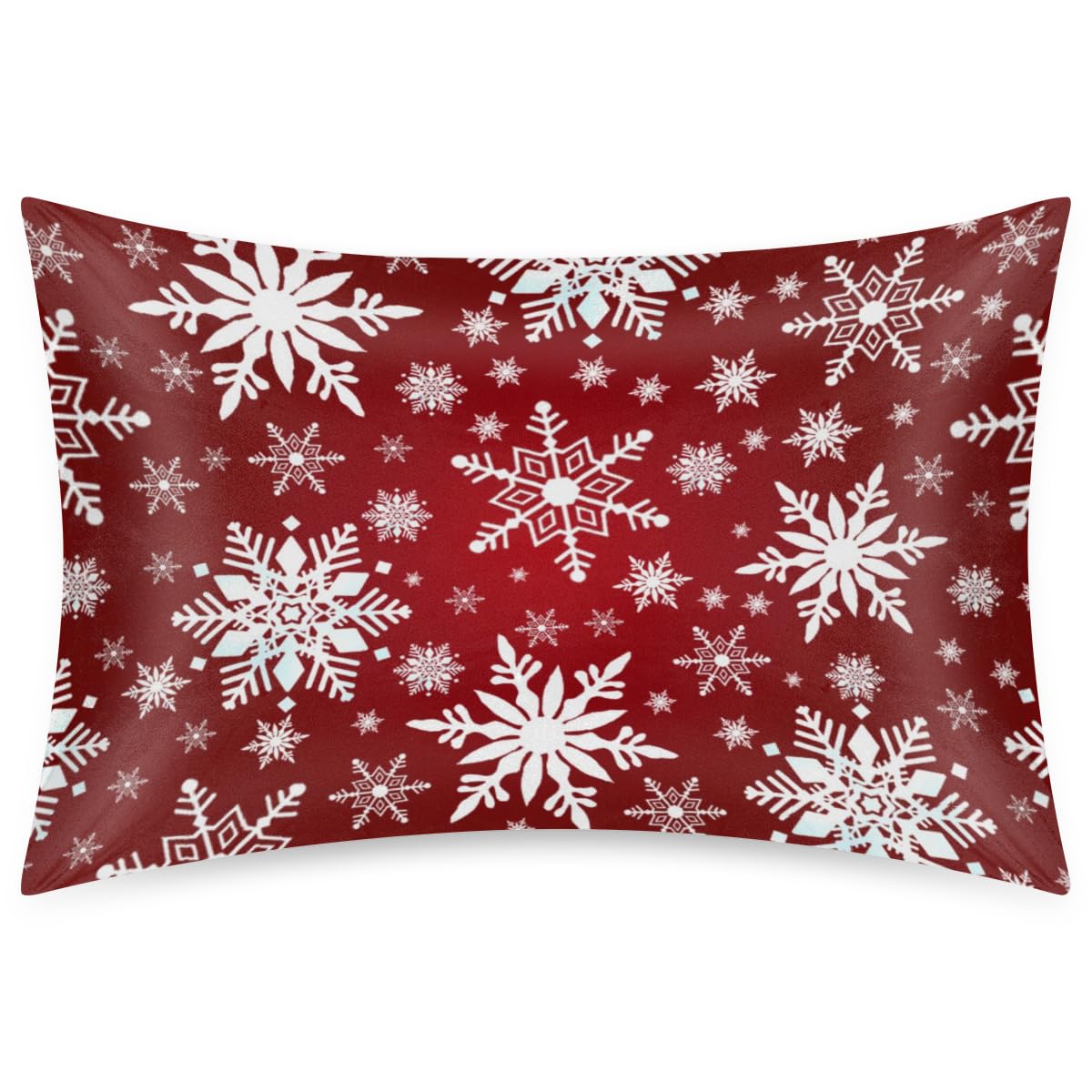 Red Ice Snowflake Satin Pillowcase for Hair and Skin Queen Size Silk Pillowcase with Zipper 20x30 Inches Cooling