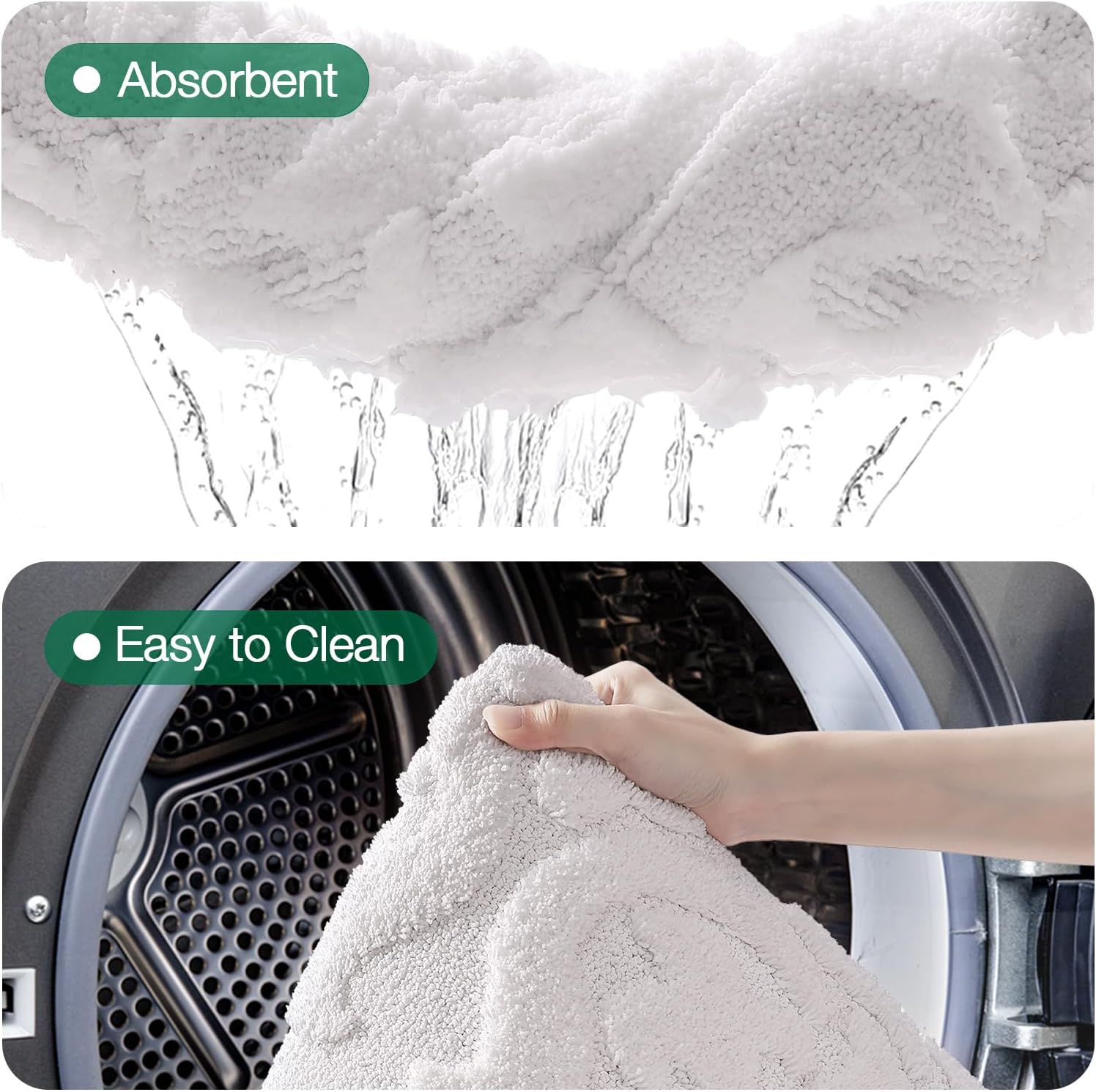 LUMI Bathroom Rugs Non Slip Rubber Backing, Ultra Soft Microfiber Bath Mat Machine Washable, Elegant Floral Bath Rugs for Shower Floor, Bathtub, Sink, 24x36, White