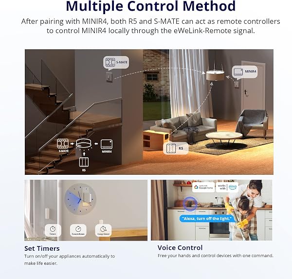 SONOFF MINI R4 2PCS WiFi Smart Switch 2-Way, Interruttore intelligente DIY, modalità relè staccabile, WiFi 2.4G, controllo APP, Funziona con Alexa, Google Home Assistant, controllo remoto eWeLink - 5
