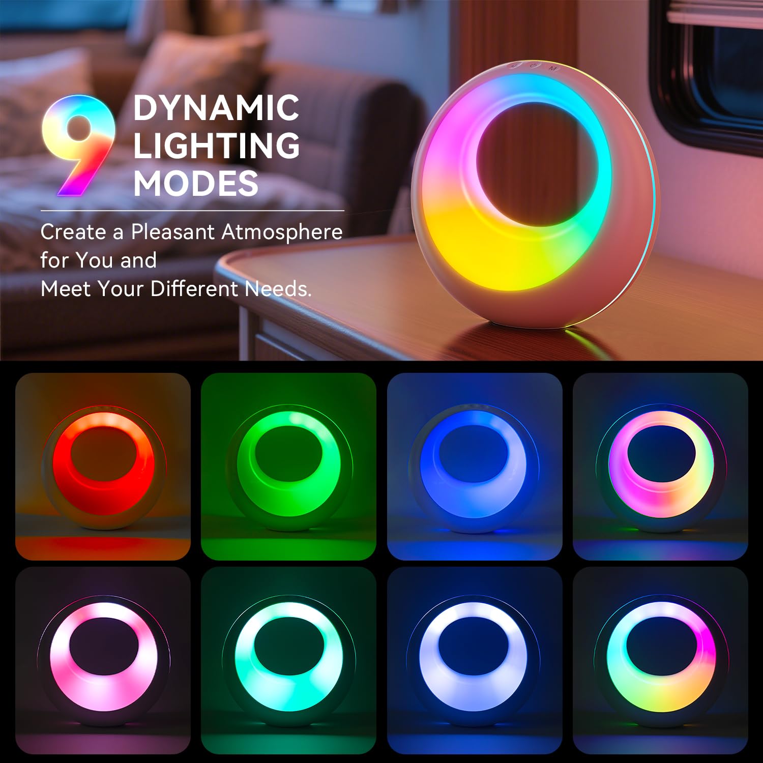 Auxmir LED Night Light, Rechargeable Table Lamp with 7 RGB Colors Changing & 9 Modes - Image 2