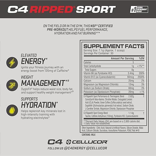 Miniatura 10 de C4 Ripped Sport Pre Workout Powder Arctic Snow Cone - Certificado NSF para deporte  Suplemento energético previo al entrenamiento sin azúcar para