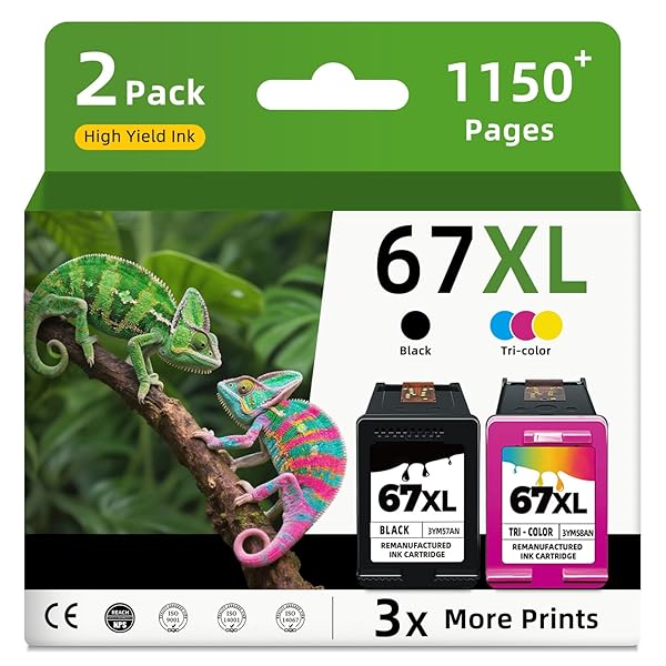 67XL Ink Cartridges Replacement for HP Ink 67 XL Black and Color Combo Pack HP67 HP67XL for 2700 2700e 2752e 2755e 2800e 2855e 2827e 2852e 4100 4100e 4155e 4200e 4227e 4255e 6000 6055e 6455e Printer