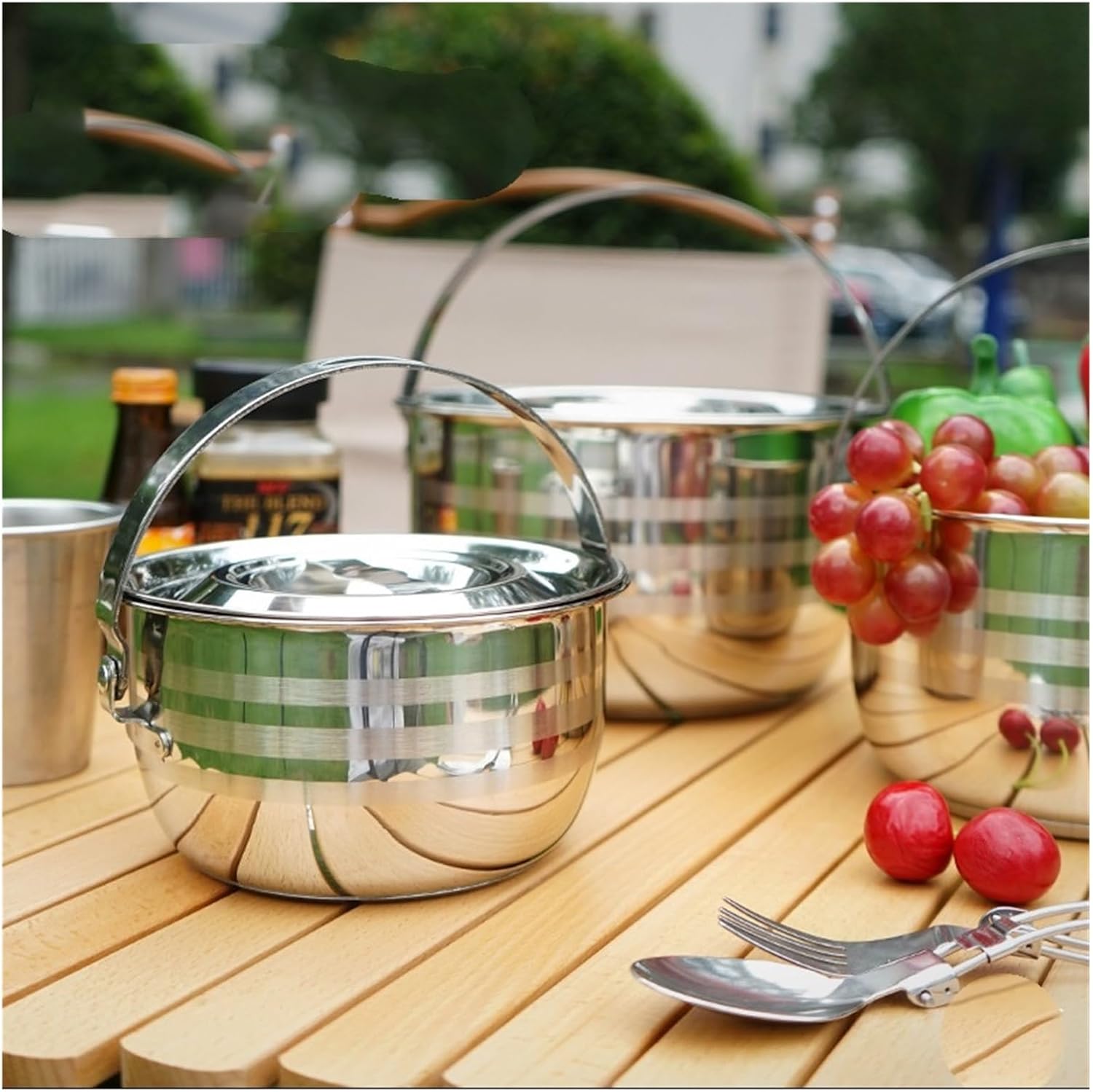 Compatible for NOBANA CLS Outdoor Tableware Stainless Steel Set Pot Thickened Picnic Barbecue Multi-Purpose Portable Camping Hanging Soup