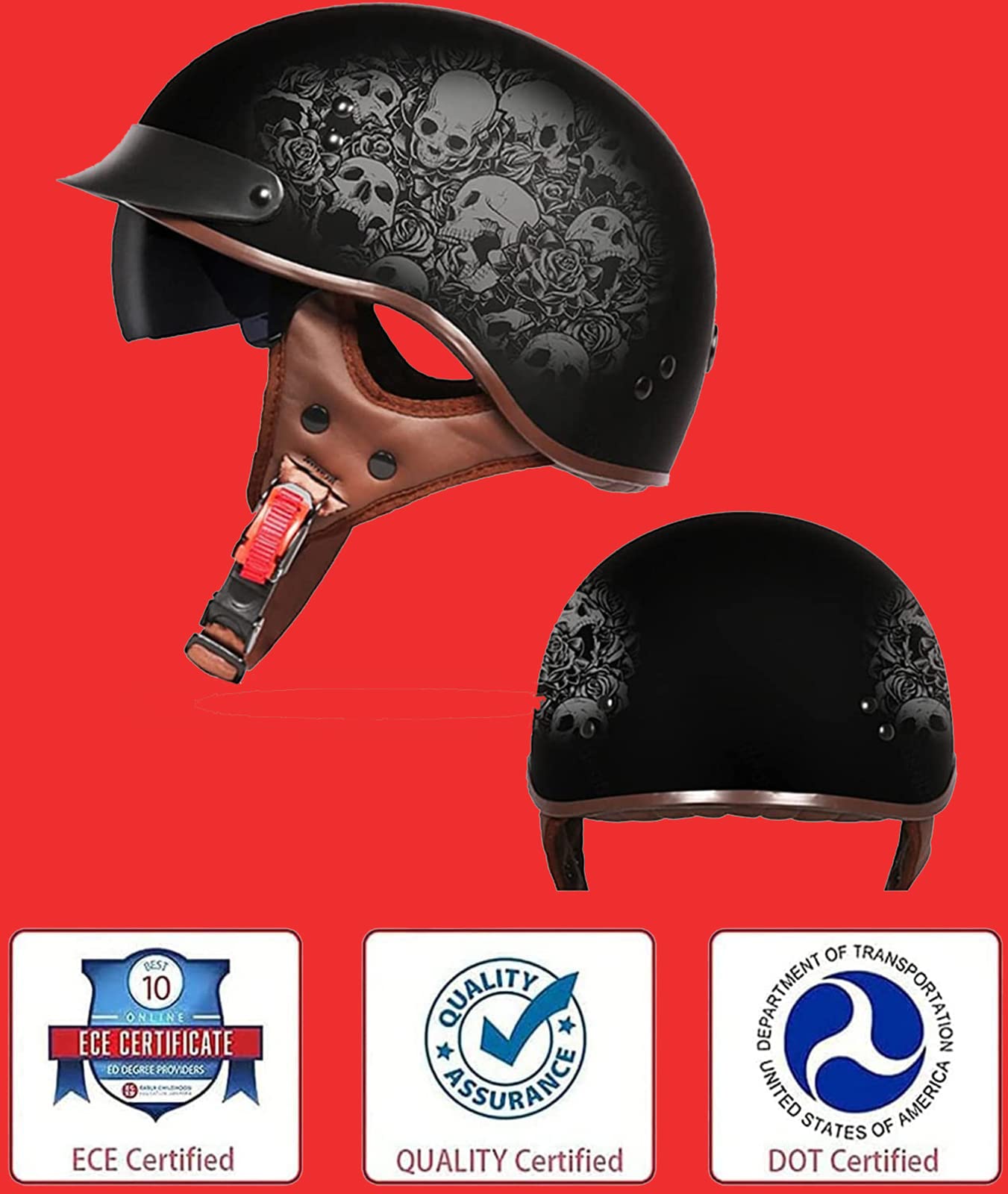 best retro motorcycle helmets RUANLOV Half Helme Skull Cap Open-Face Helmet DOT/ECE Approved Jet Low Profile Half Shell Helmet with Sun Visor Vintage German Style Motorbike (A M=57) : Automotive Buy Osprey Osprey London and a 20th Anniversary color:Green 綠色 rainproof