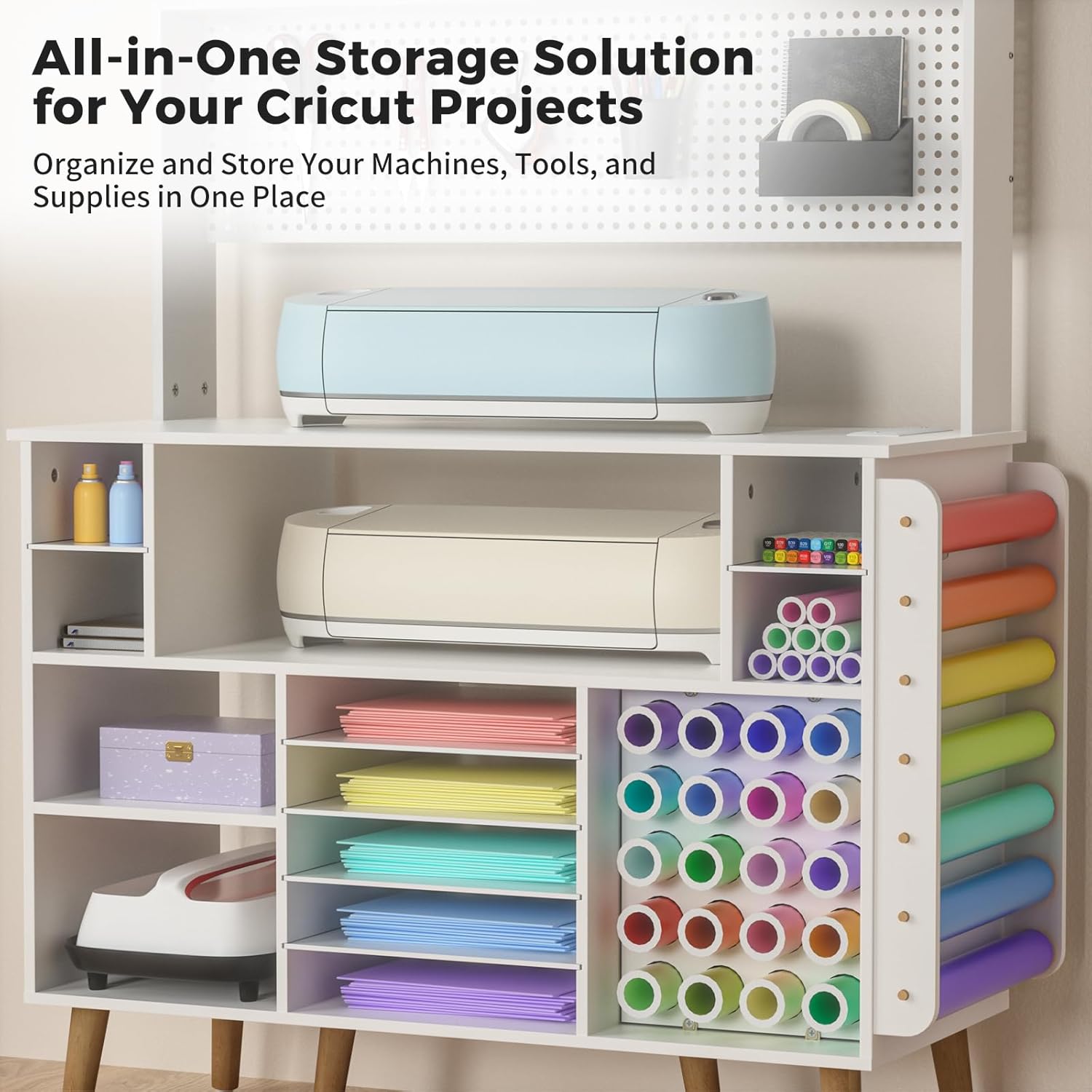 Organization and Storage Table Compatible with Cricut Machines - Craft Room Furniture,Craft Storage Table with Power Outlet,Craft Table for Vinyl