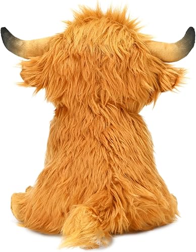 Miniatura 4 de Peluche de vaca escocesa Highland, peluche realista de ganado, juguete de peluche, 10 pulgadasmarrón