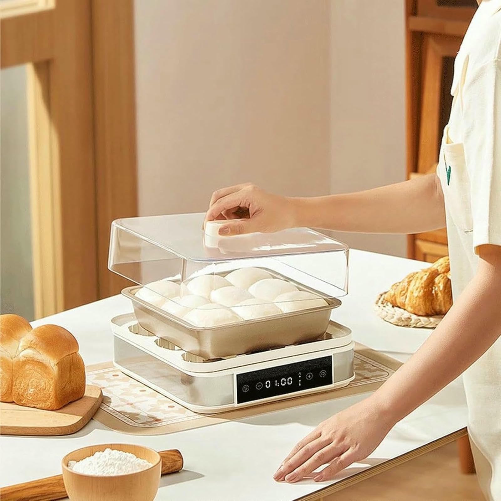 Máquina De Hacer Yogur Automática, Fermentador De Yogur Eléctrico Digital con Control De Temperatura Y Tiempo, Máquina De Fermentador De Masa Natto con 9 Frascos De Vidrio para Yogur Casero
