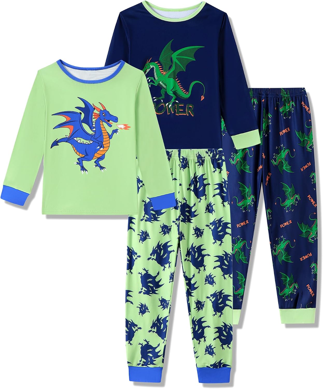 Mikrdoo Boys' Long Sleeve Pajama Sets 2T-14, Soft Thermal Knit Pjs with Fun Prints