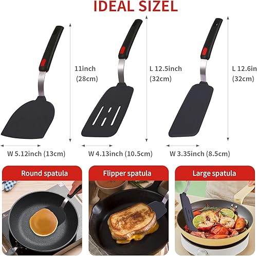Miniatura 6 de Utensilios de cocina de cocina, espátulas de silicona grandes, resistentes al calor, juego de 3 unidades para utensilios de cocina antiadherentes,
