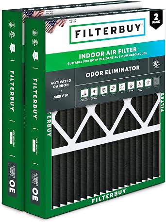 Filterbuy 20x25x5 Air Filter MERV 10 Odor & Allergy Defense 2-Pack