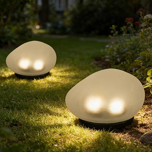 SmilingTown Solar Pebble Lights, Garden Frosted Glass Rock Lamp, Outdoor