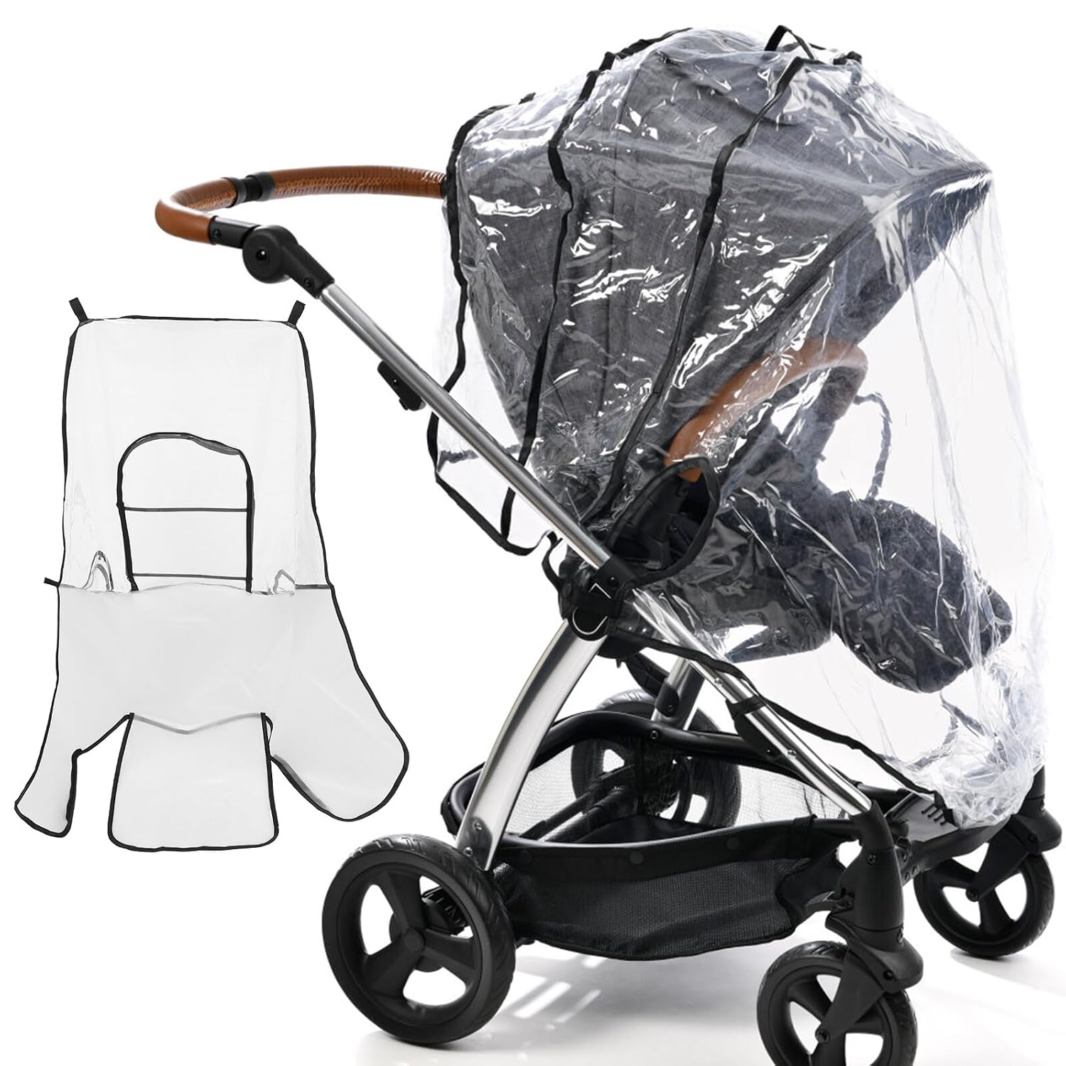 Universal Stroller Rain Cover with Eva Window, Windproof and Waterproof Pushchair Protective Shield, Pram Accessory for Travel and Outdoor Use