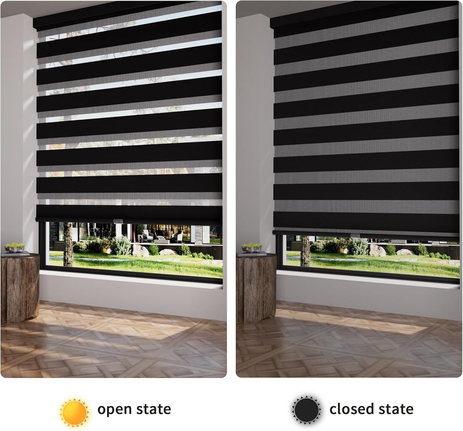 MYshade Cordless Zebra Blinds for Windows with Free-Stop(Black,27" W x 72" H) Dual Layer Shades for Day & Night Privacy and Light Filtering, Perfect for Home & Bedroom, Easy to Install