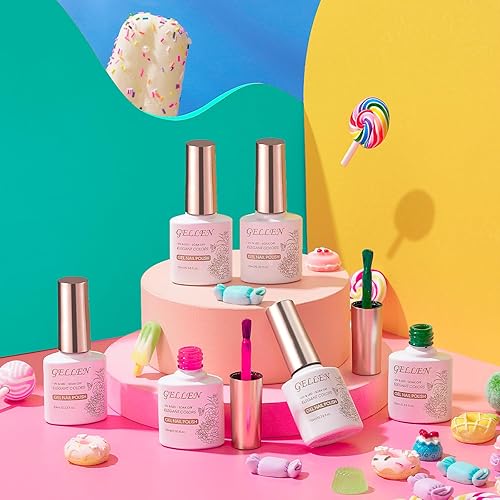 Miniatura 8 de Gellen Juego de esmaltes de uñas de gel, 6 colores burdeos, esmalte de uñas de gel rosa bebérojo oscuro, esmalte de gel con purpurina rosa rojo