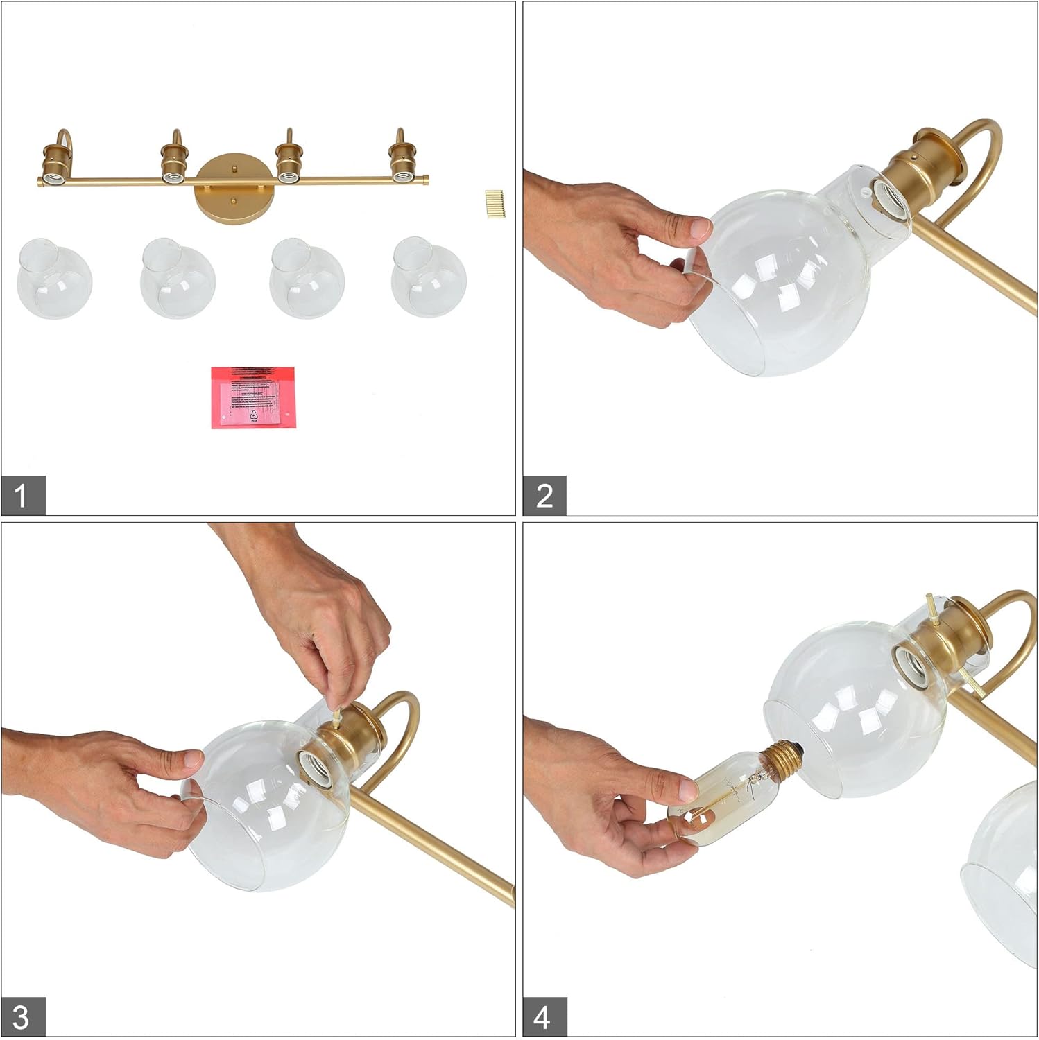 KSANA Bathroom Vanity Light, 4-Light 28.5" Large Gold Bathroom Light Fixtures, Modern Vanity Lights for Bathroom with Globe Clear Glass Shades