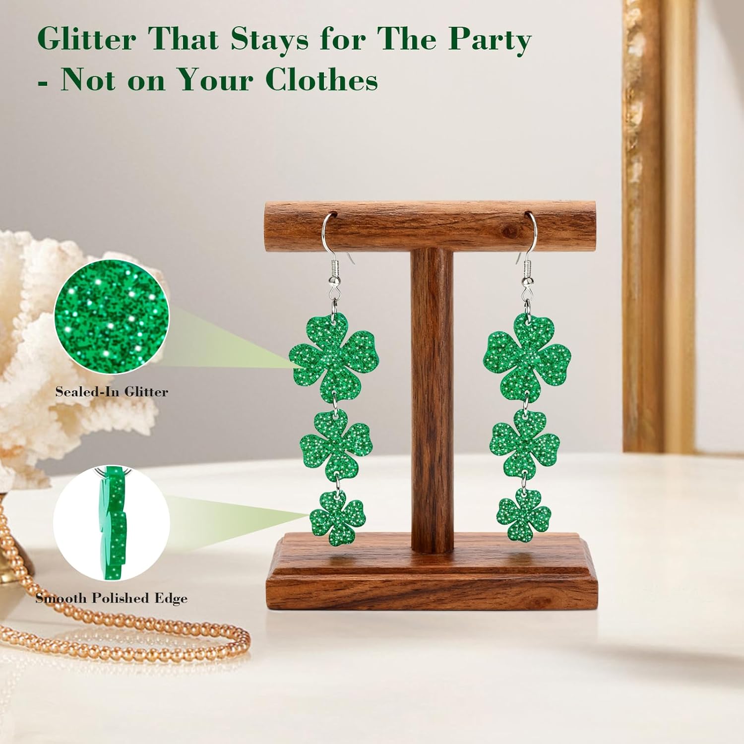 St Patricks Day Accessories Earrings for Women: Green Shamrock Dangle Earrings, Good Luck Shirt, Irish Party Favor Gift - Image 4