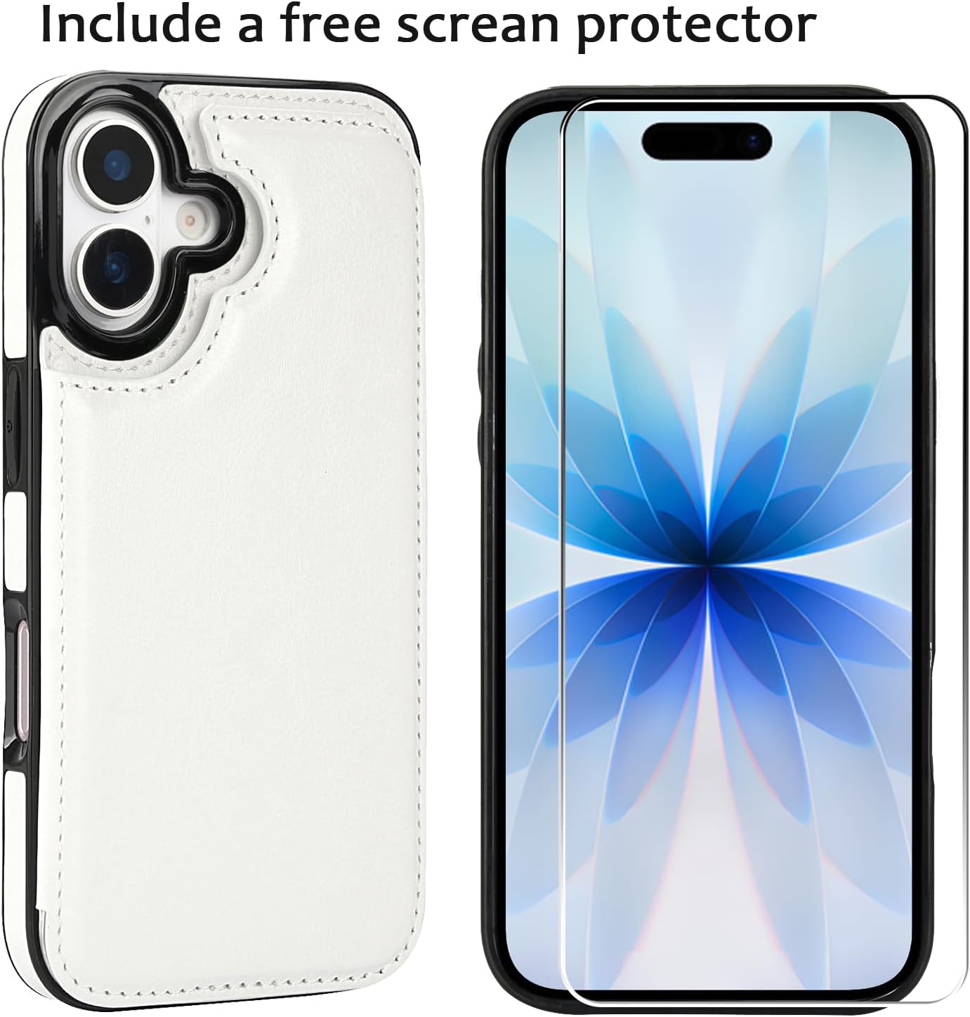 Compatible with iPhone 17 Wallet Case with Card Holder, PU Leather Kickstand Card Slots Case with Screen Protecor, Double Magnetic Clasp and Durable Shockproof Cover 6.3 "-White - Image 3
