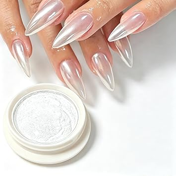 White Pearl Chrome Nail Powder Mirror Nail Chrome Powder for Nails | White Pearl Chrome Nail Powder Mirror Nail Chrome Powder Pigment for Nail Art Decoration, White Pearl Chrome Powder for Nails