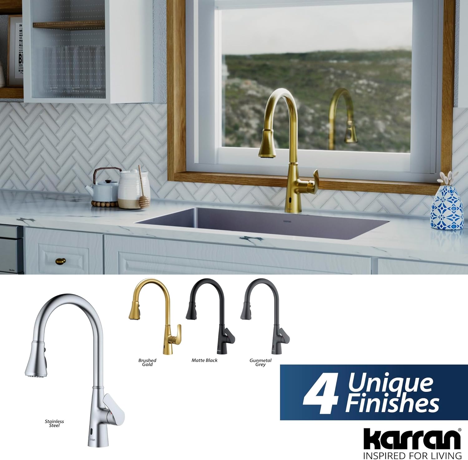 Karran Kadoma Touchless One-Handle Dual Function Sprayer Kitchen Faucet in Stainless Steel