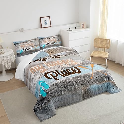 Miniatura 5 de Erosebridal Lake House - Juego de edredón de tamaño King para niños, niñas y adultos, edredón rústico de madera de granja, con remos, 1 funda de