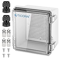 Vista 14 de TICONN - Caja de conexiones eléctricas impermeable IP67, recinto de plástico ABS con tapa con bisagras, con placa de montaje, soportes de pared