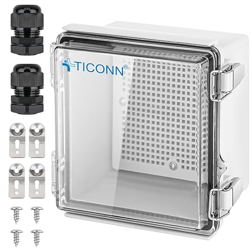 TICONN - Caja de conexiones eléctricas impermeable IP67, recinto de plástico ABS con tapa con bisagras con placa de montaje, soportes de pared,