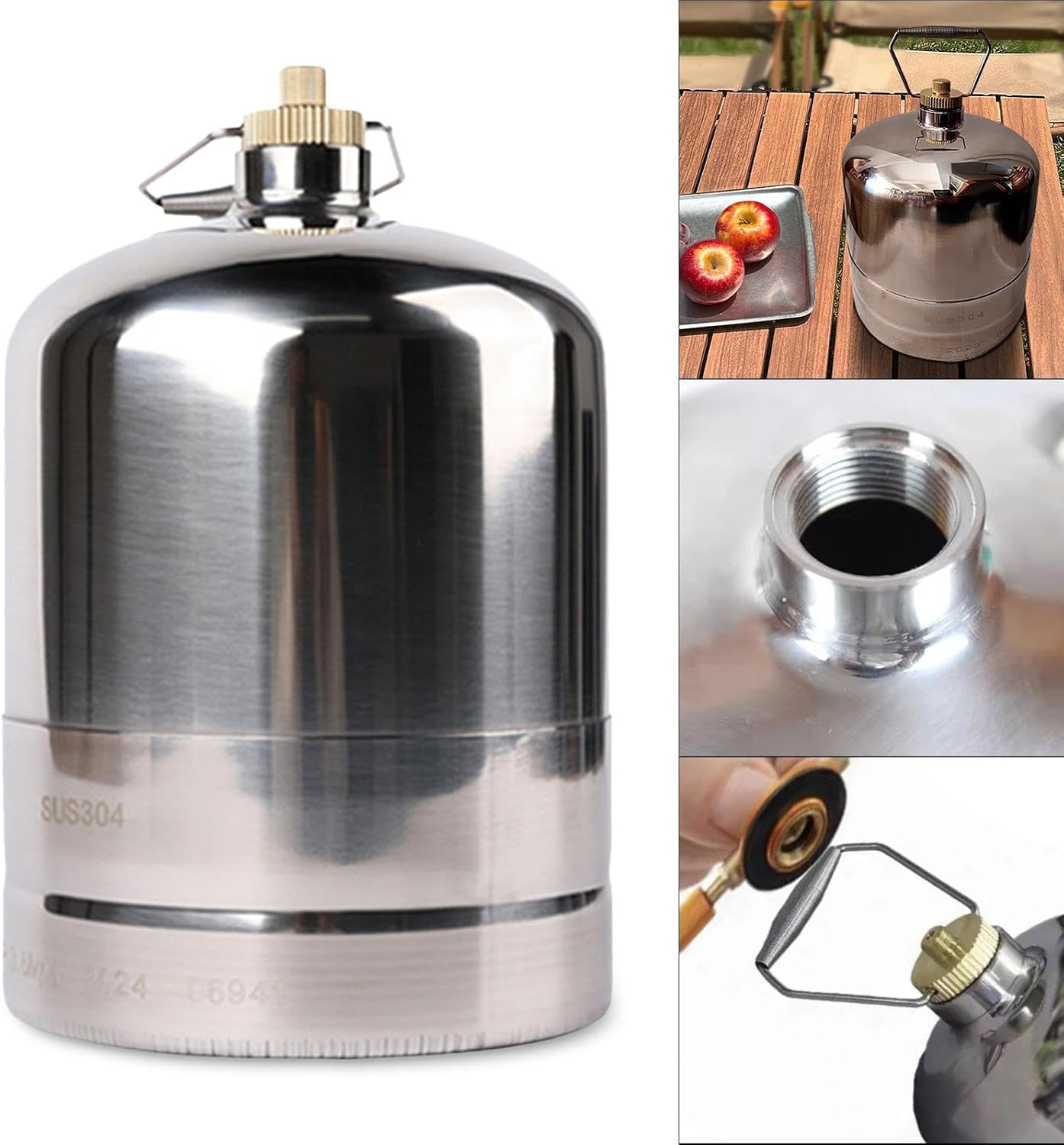 Empty Gas Cylinder Portable Gas Container Stainless Steel Refillable Canister Double Valve Leakproof Switch Suitable for Camping Hiking Fishing P, 4L