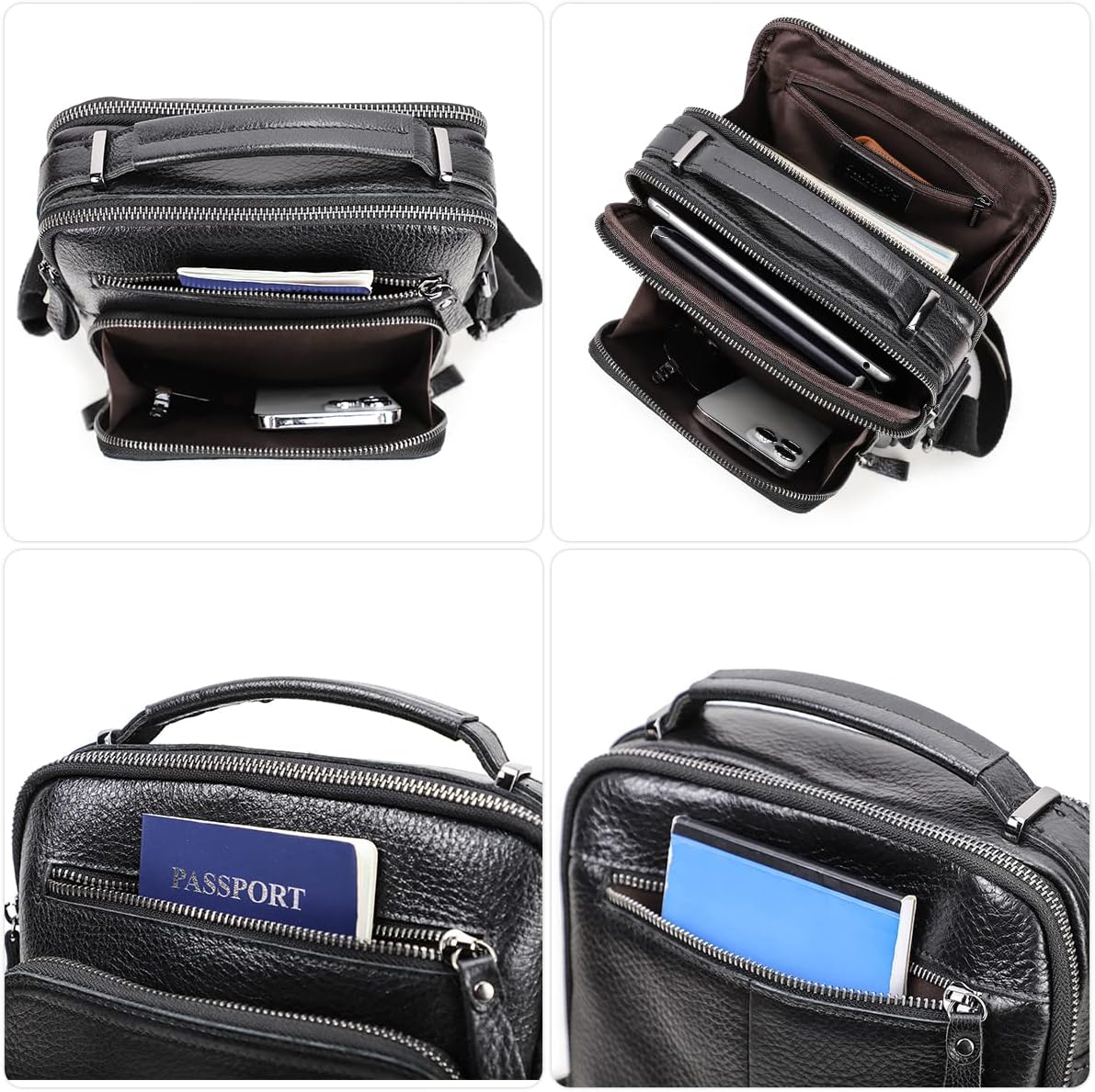 CONTACTS Leather Messenger for Men Man Purse Crossbody Shoulder Bag Business 9.7" iPad Travel Bag for Work Travel Handbag (Black)