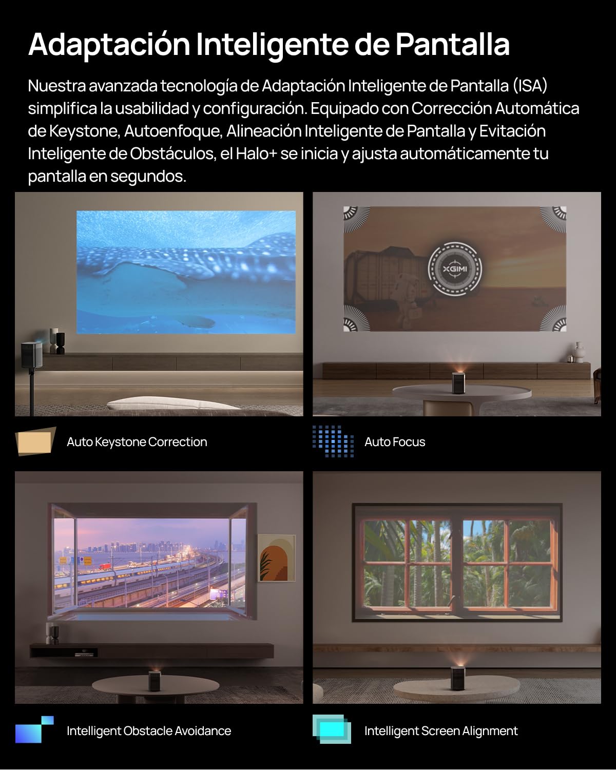 XGIMI Halo+ GTV Proyector Portátil 1080P, Google TV con Netflix Licenciado | 700 Lúmenes ISO, 2x5W Harman Kardon, ISA, Wi-Fi, Pantalla de 200", Batería Integrada con 2.5 Horas de Reproducción