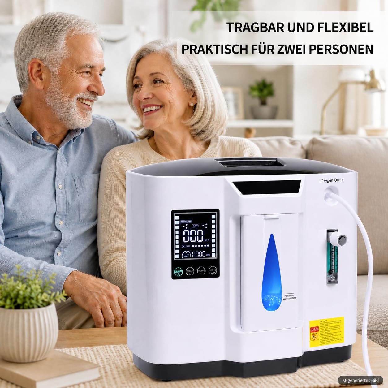 Sauerstoffkonzentrator, 1-7 L/min einstellbar, tragbares Gerät für Zuhause und Reise, 30-93% Sauerstoffkonzentration, Touch-Display, Timer, Fernbedienung, Negativ-Ionen-Modus