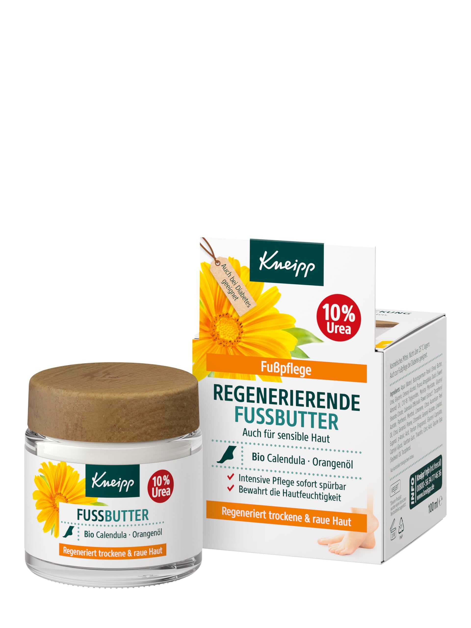 Kneipp Beurre de pied régénérant - Convient également pour les peaux sensibles - Calendula bio et huile d'orange - Soin intensif immédiatement perceptible - 100 ml