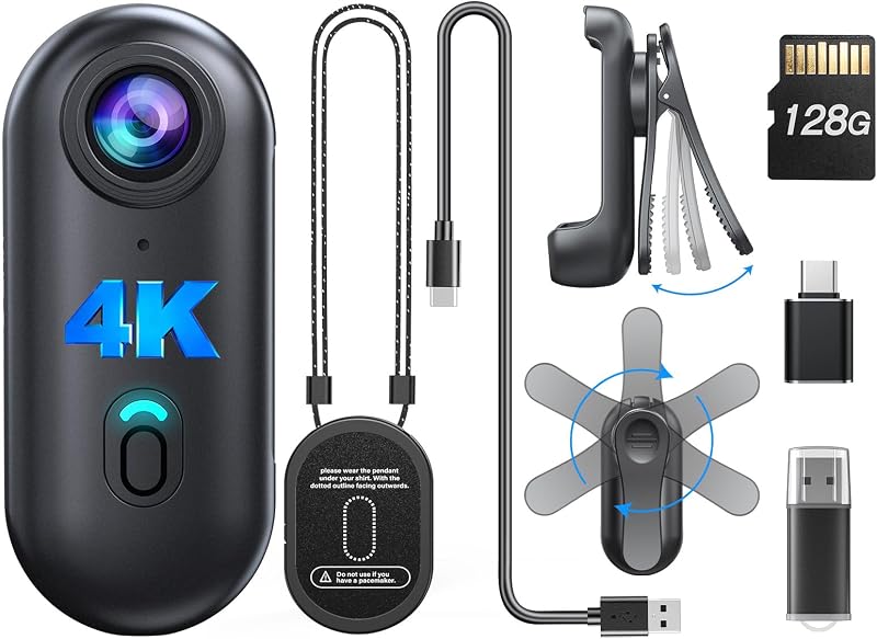BOBLOV W4 4K Mini Body Camera, 128GB Magnetic Clip Wearable Camera