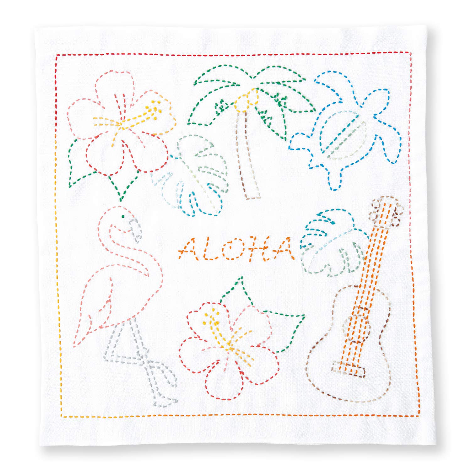 olympus Thread Sashiko Hana Fukin World Walker Series Aloha Printed Fabric Embroidery Kit