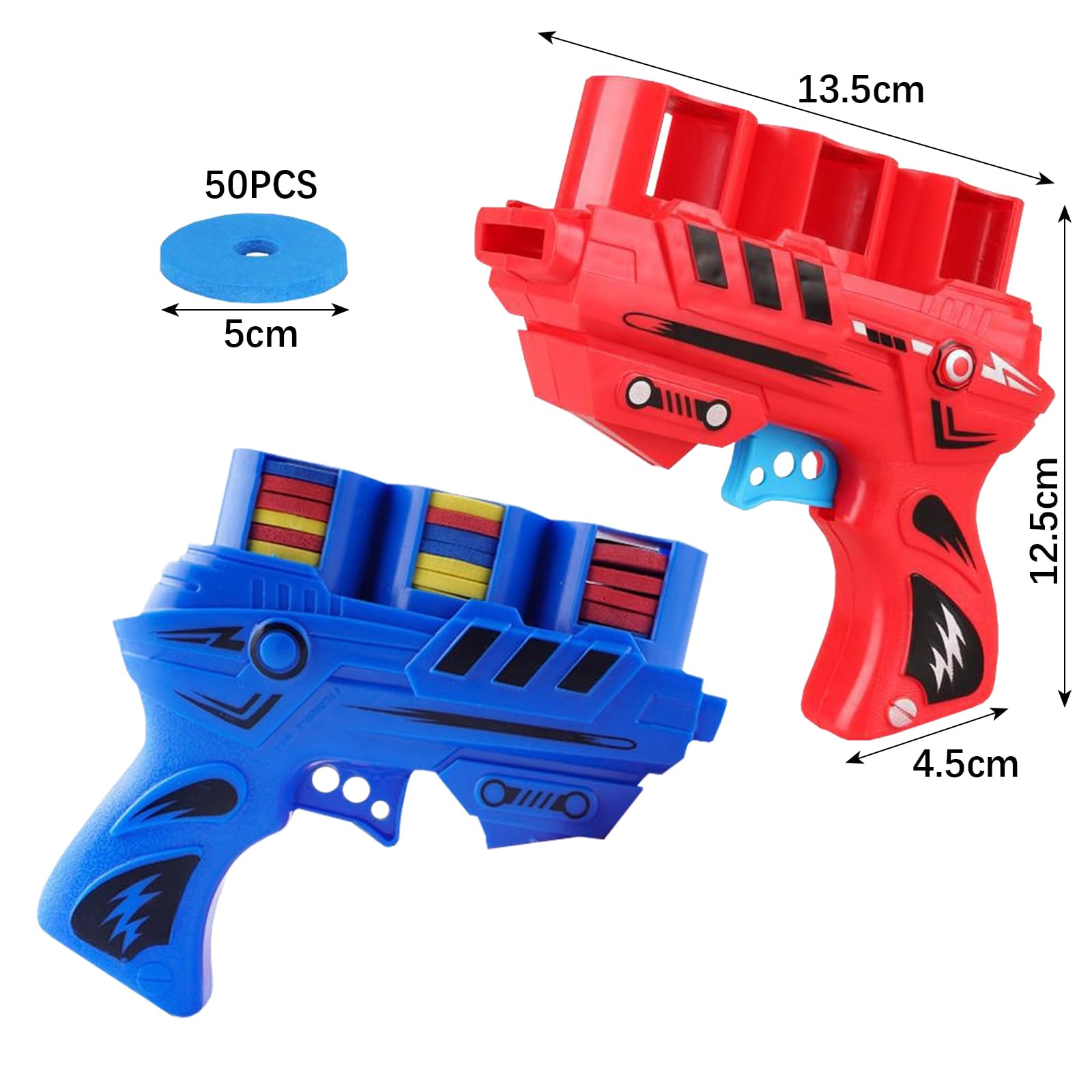 2PCS Foam DiscLauncher, Disc Launcher, Continuous Shooting Flying Disc Launcher, Soft Gun and 50 Flying Discs for Children to Play Outdoors (Red and Blue) - Image 2