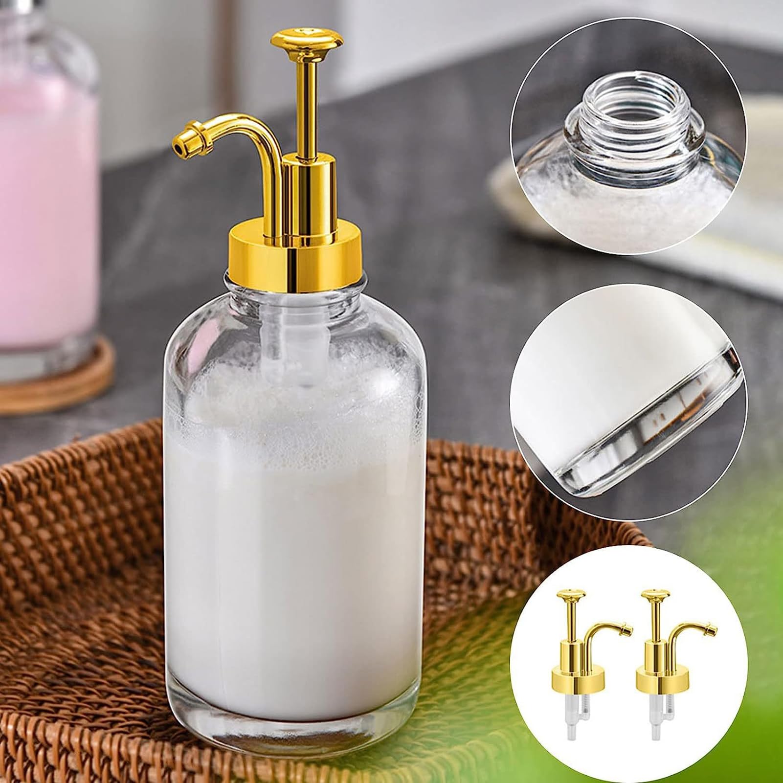 Distributeur de sirop de café Bouteille distributrice de Liquide 2 pièces 17 oz Bouteille de Pompe à sirop en Verre Transparent pour Accessoires de Bar à café Distributeur de shampoing D