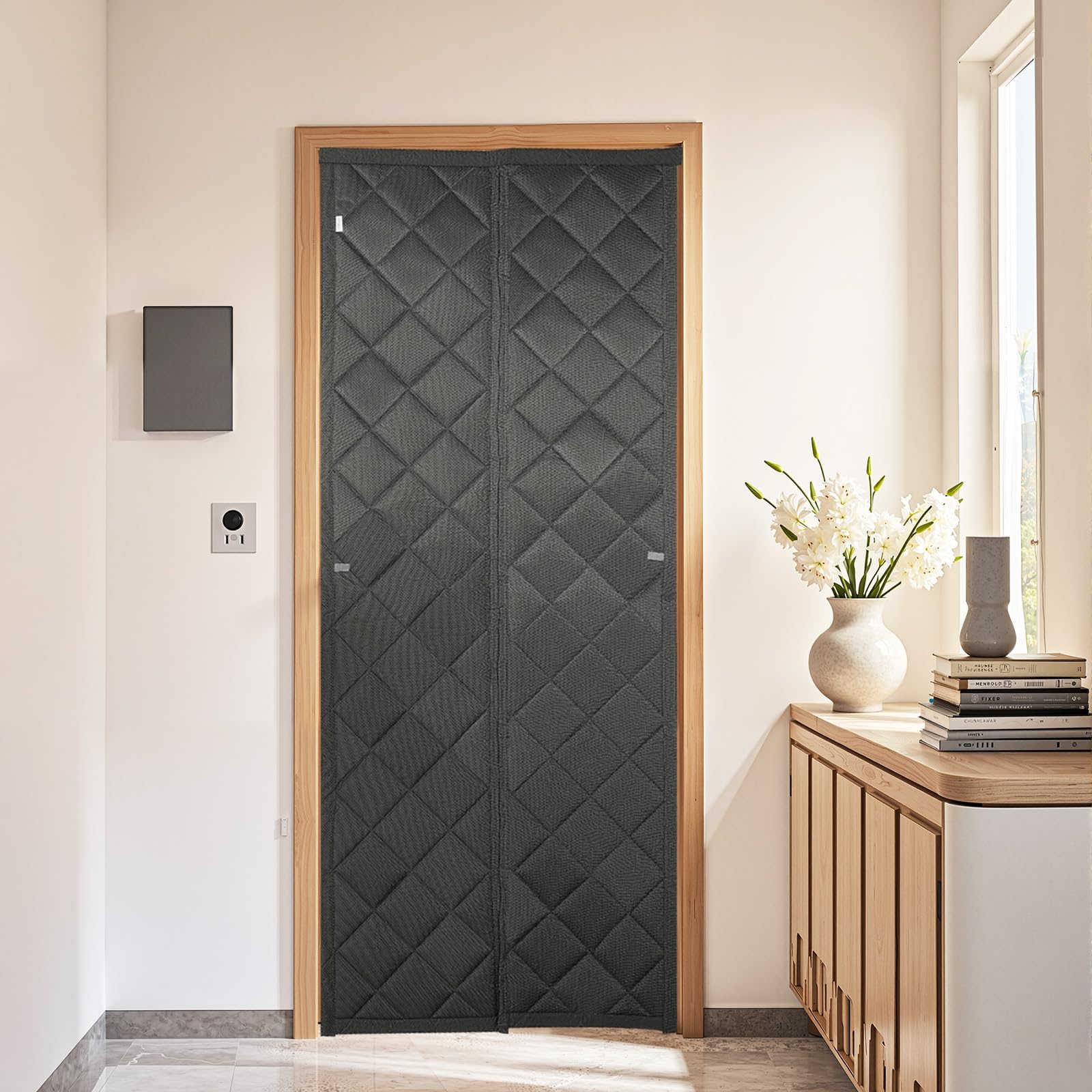 Yeitby Grey Magnetic Thermal Insulated Door Curtain, Oxford Fabric, 85X205cm,