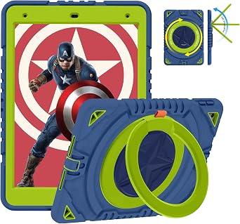 XZC iPad 9th/ 8th/ 7th Generation Case iPad 10.2 Case 2021/2020/2019 Heavy Duty Shockproof Rugged Cover with Rotating Stand/Pencil Holder/Carrying Shoulder Strap Blue and Green