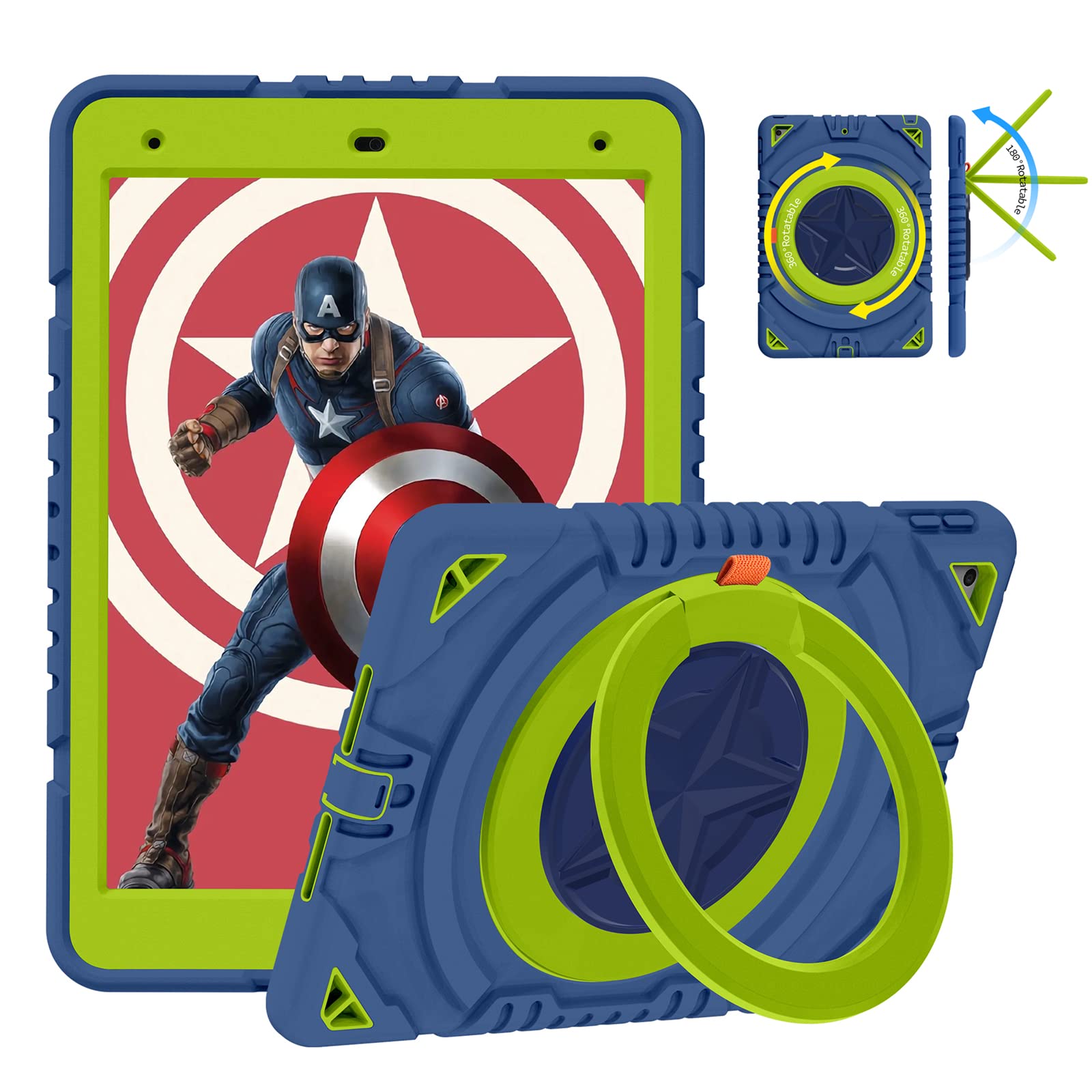 XZC iPad 9th/ 8th/ 7th Generation Case (iPad 10.2 Case 2021/2020/2019) Heavy Duty Shockproof Rugged Cover with Rotating Stand/Pencil Holder/Carrying Shoulder Strap (Blue 2)