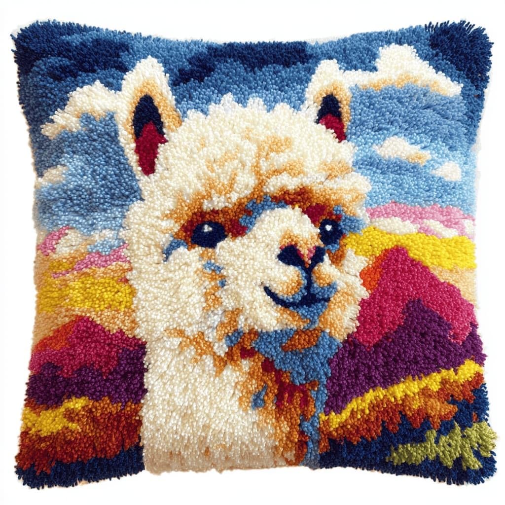 AxiangziK Latch Hook Pillow Kit for Adults,Alpaca 17X17In Latch Hook Kit for Pillow Cover with Instruction for Beginner Cross Stitch Sofa Cushion Cover with Crochet Yarn for Beginners and Home Decor