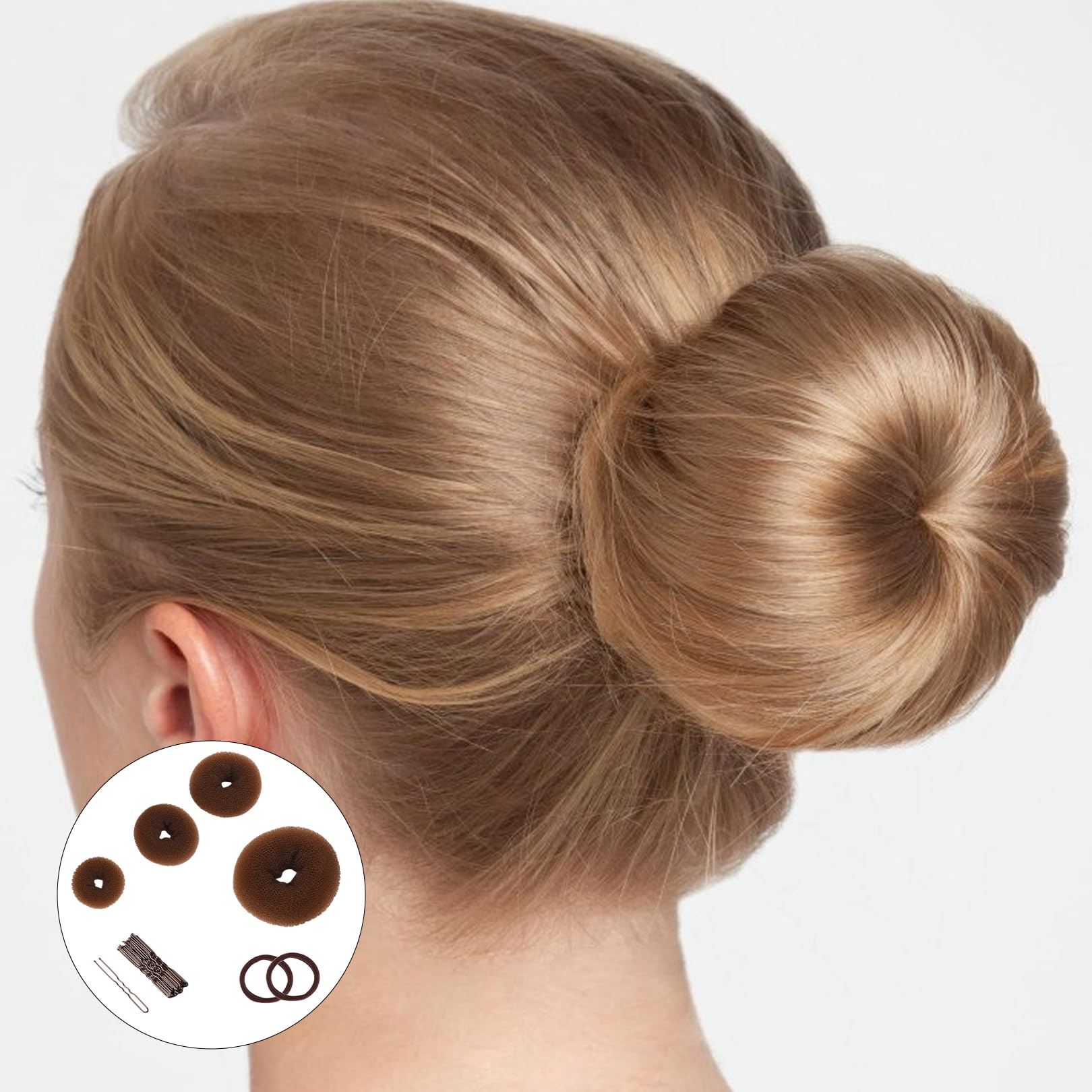 Ciambella per Chignon,4 Pezzi Retine per Capelli Chignon Facile per Capelli per Bambina e Donna,e 2 Elastici per Capelli,10 Clip a Forma di U per Acconciature Chignon per Ballerina e Danza