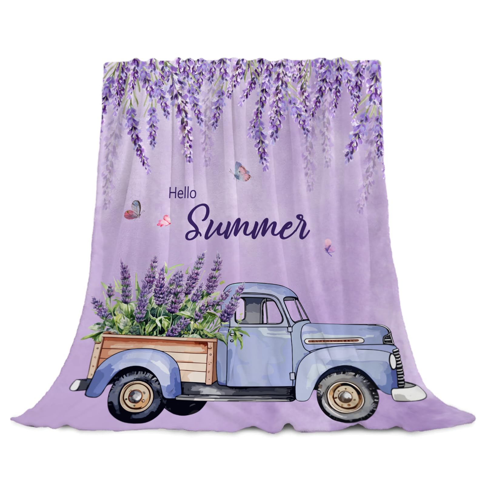 YeeJu Spring Summer Throw Blanket King Size Farmhouse Summer Floral Blanket for Bed Couch Soft Cozy Fuzzy Plush Fleece Blankets Large Big Purple Lavender Flower Decorative Blanket 90x108