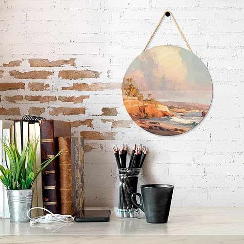 Miniatura 10 de Letrero circular de madera sin terminar en blanco redondo para colgar, placa decorativa de madera con cuerdas para manualidades, colgador de puerta,